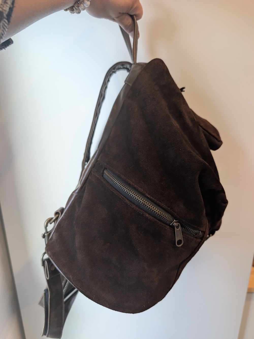VTG Jeanne Lottie Canada Suede & Leather Convertible Backpack | Rare Slouchy Bag - Picture 4 of 16